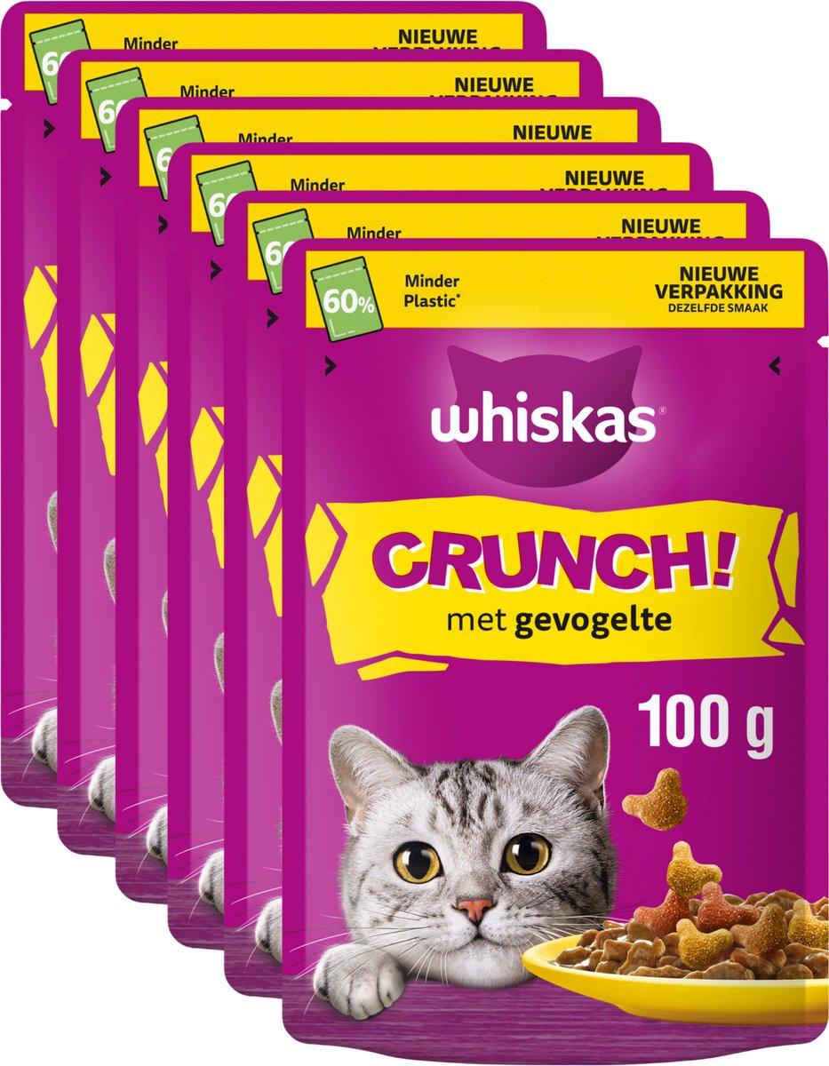 Whiskas Katzensnacks – Crunch-Snacks – Geflügel – 6 x 100 g