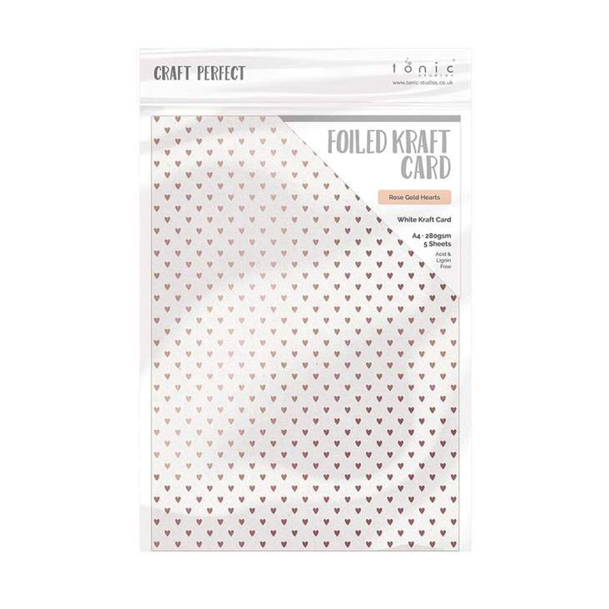 Craft Perfect von Tonic Studios Craft Perfect • folierter Kraftkarton, A4 x5, 280 g Rosenherzen