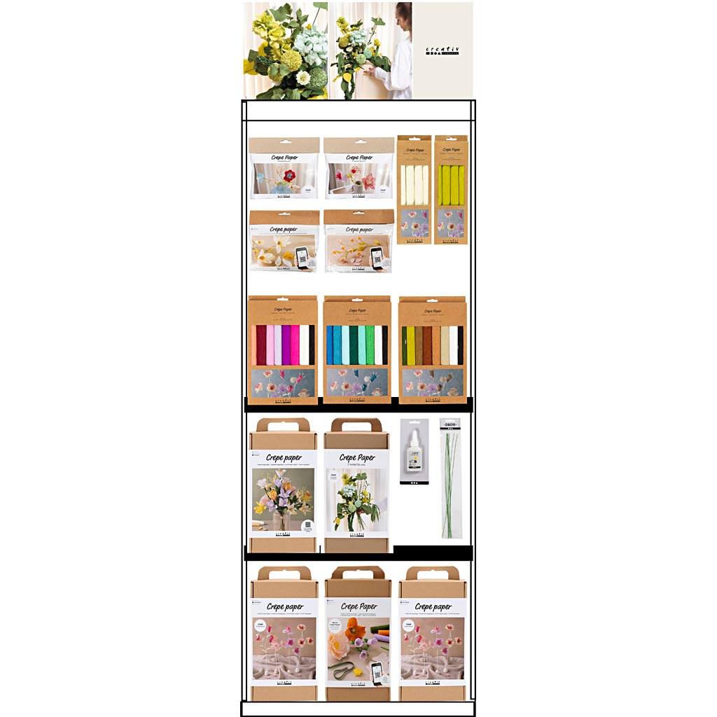 Creativ Company Bodendisplay, zerlegt, Kategorie, Kreppblumen, Erwachsene, H: 1580 mm, L: 600 mm, B: 400 mm, 121 Einheiten. 1 Stück