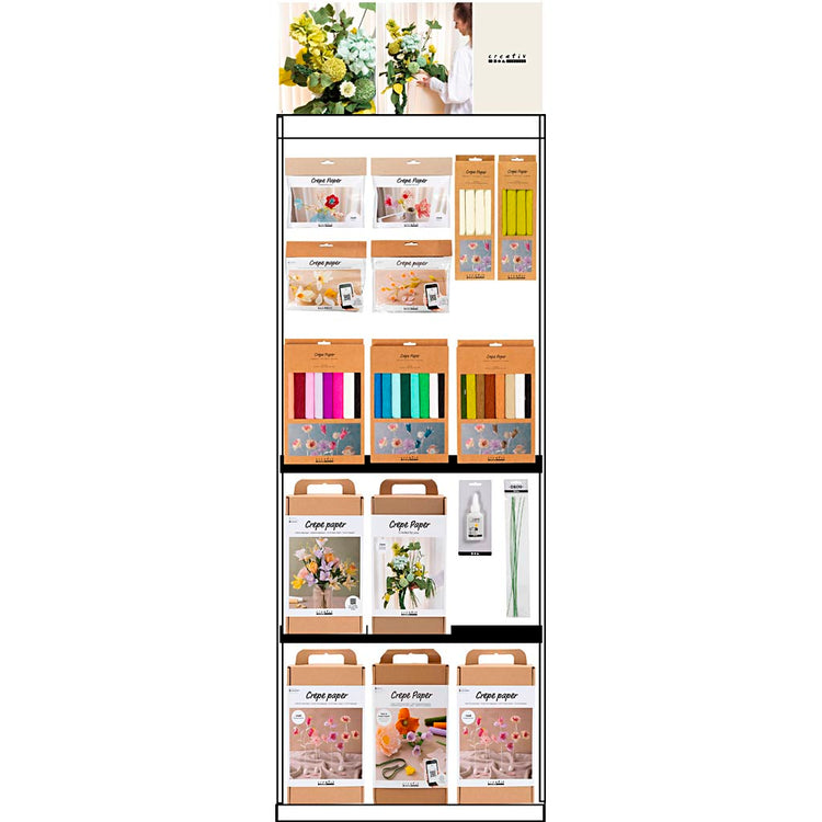 Creativ Company Bodendisplay, montiert, Kategorie, Krepppapier-Blumen, Erwachsene, H: 1580 mm, L: 600 mm, B: 400 mm, 121 Stück. 1 Stück