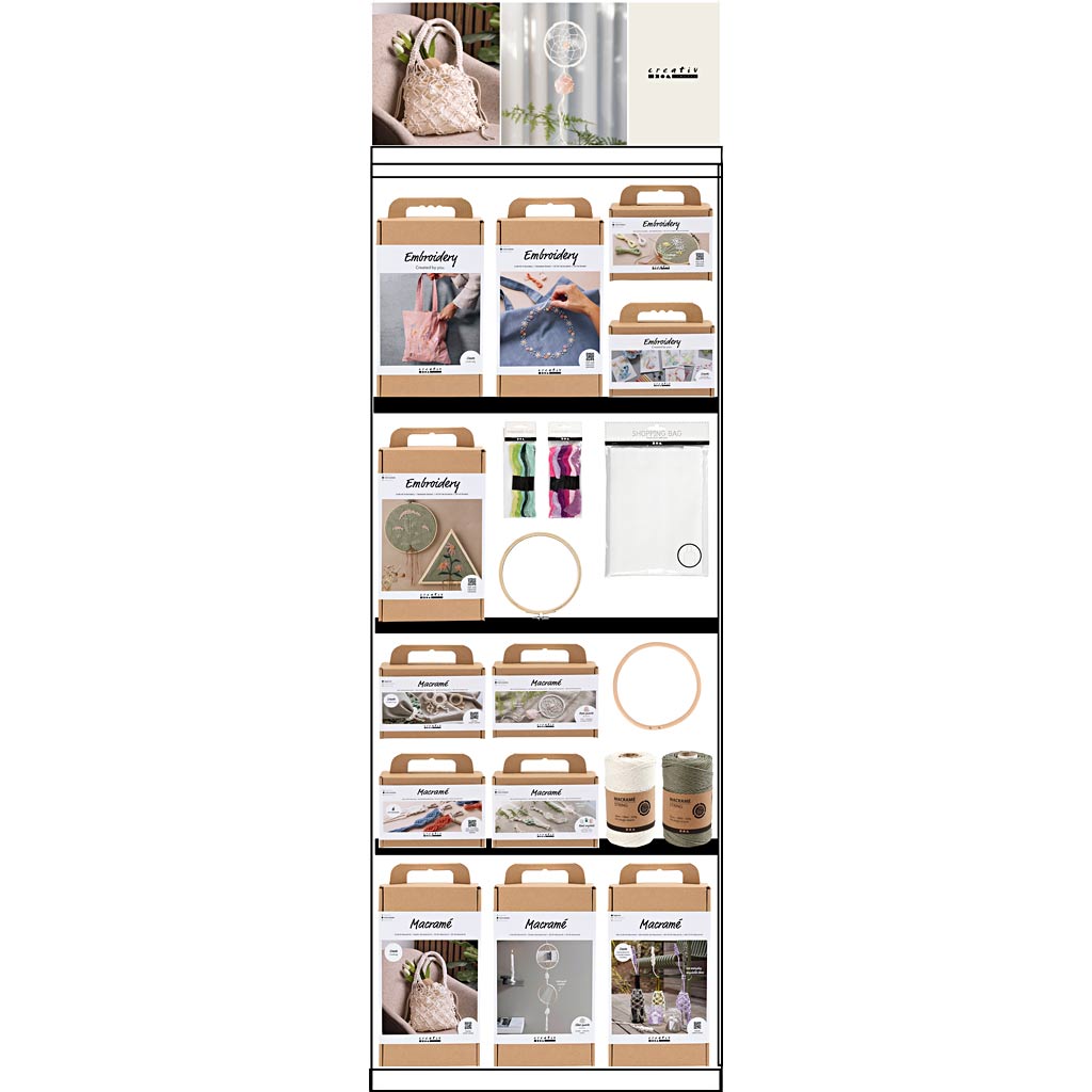Creativ Company Bodendisplay, zerlegt, Kategorie, Makramee-Stickerei, Erwachsene, H: 1580 mm, L: 600 mm, B: 400 mm, 142 Einheiten. 1 Stück