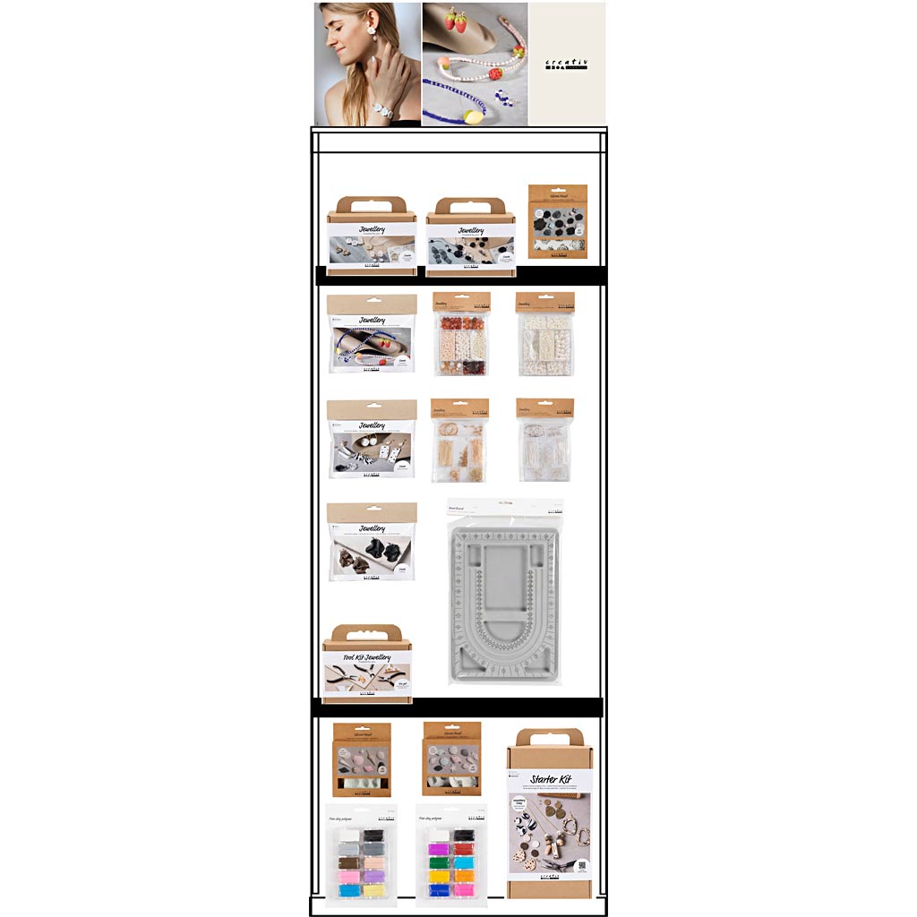 Creativ Company Bodendisplay, montiert, Kategorie, Schmuckton, Erwachsene, H: 1580 mm, L: 600 mm, B: 400 mm, 97 Stück. 1 Stück