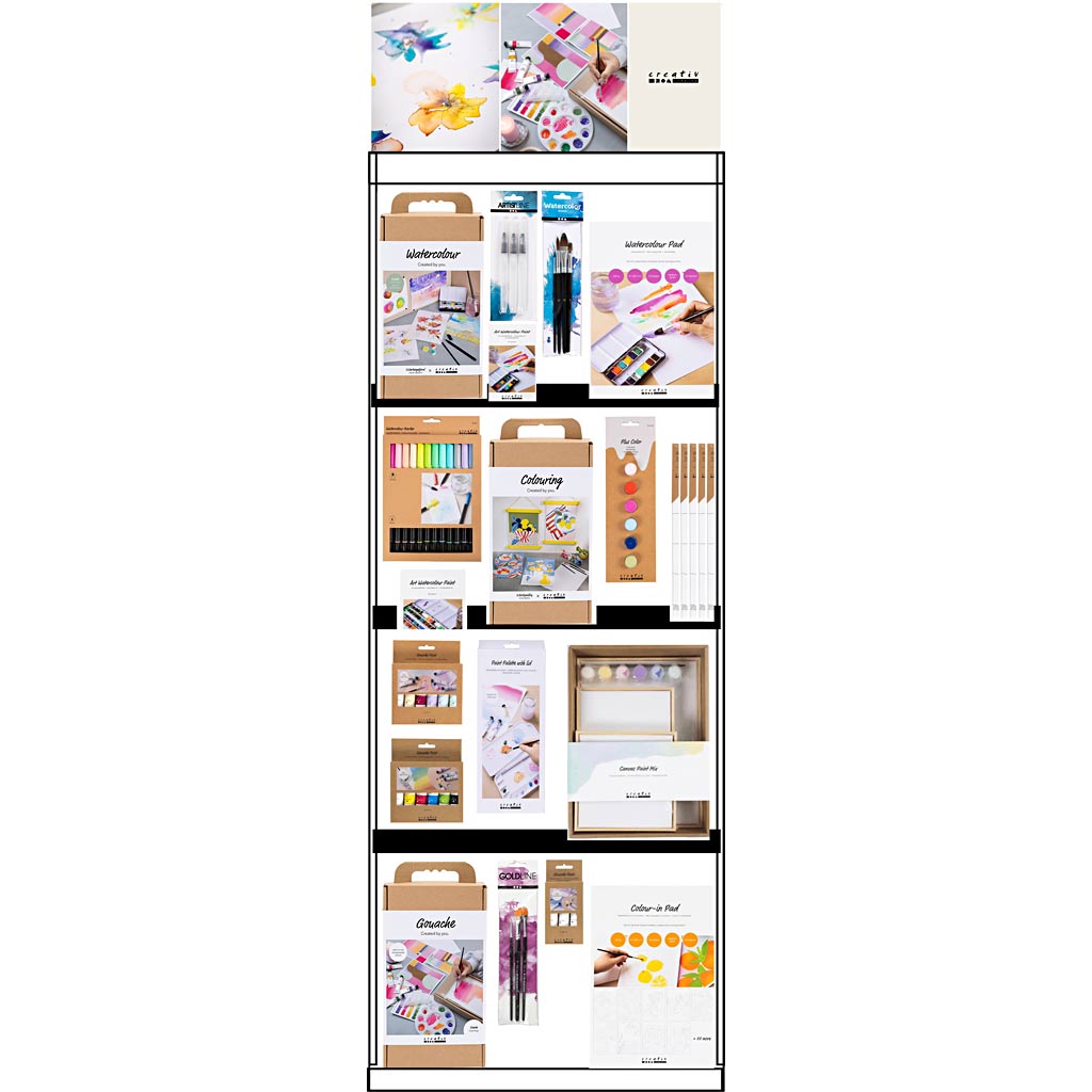 Creativ Company Bodendisplay, zerlegt, Kategorie, Acryl-Aquarell, Erwachsene, H: 1580 mm, L: 600 mm, B: 400 mm, 127 Einheiten. 1 Stück