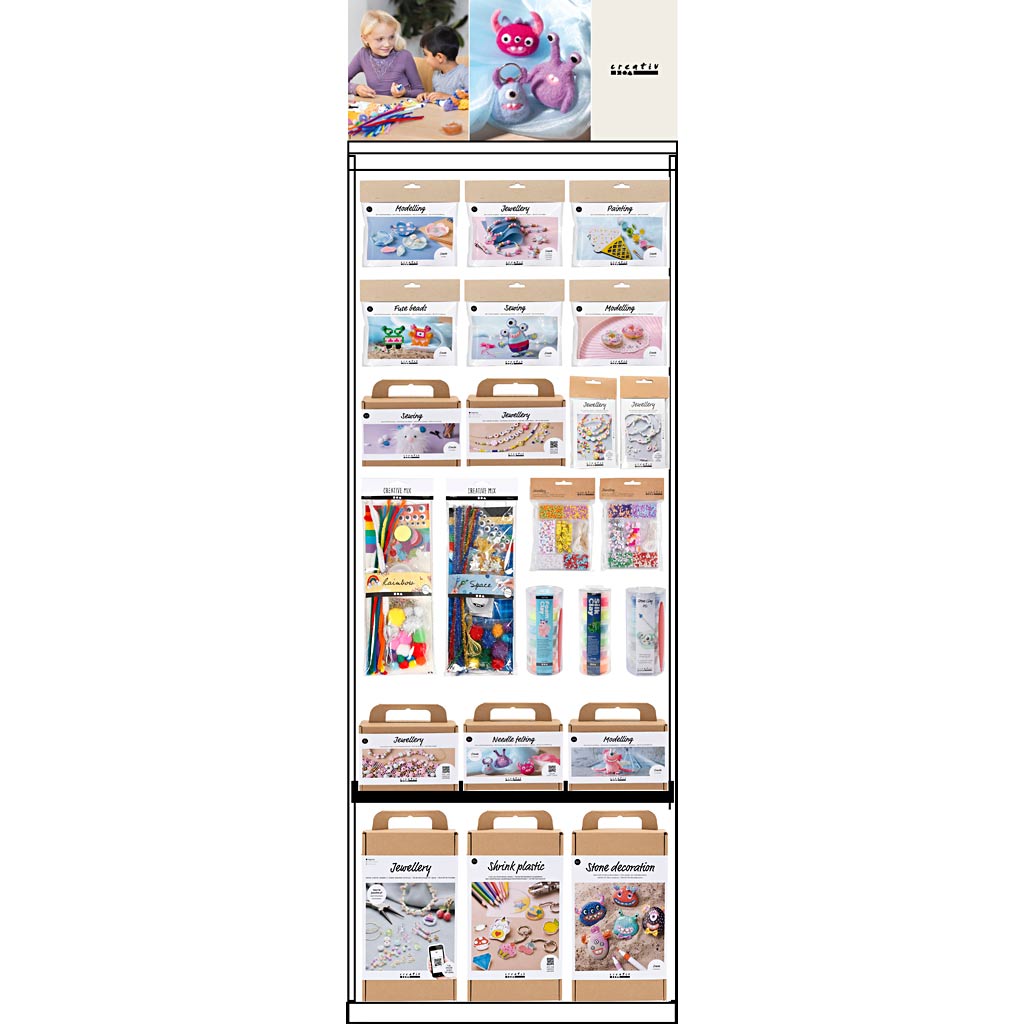 Creativ Company Bodendisplay, montiert, Helden-Kinderfavoriten, H: 1580 mm, L: 600 mm, B: 400 mm, 126 Stück. 1 Stück