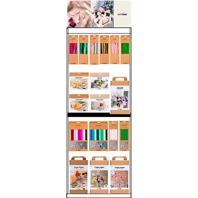 Creativ Company Bodendisplay, unmontiert, Kategorie, Chenille-Drahtkrepp, Erwachsene, H: 1580 mm, L: 600 mm, B: 400 mm, 127 Einheiten. 1 Stück