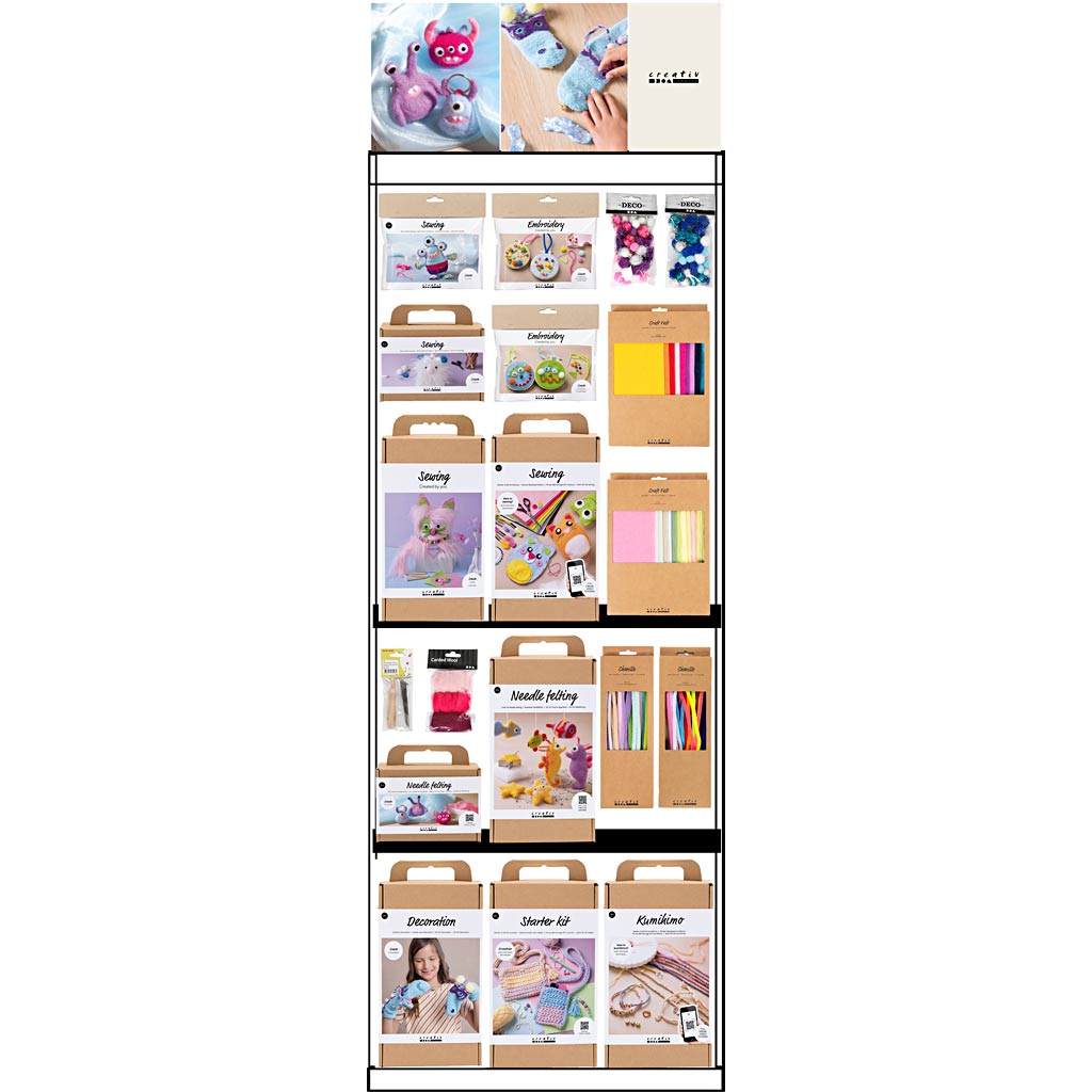 Bodendisplay der Firma Creativ, zerlegt, Kategorie, Garn und Nähen, Kinder, H: 1580 mm, L: 600 mm, B: 400 mm, 122 Einheiten. 1 Stück