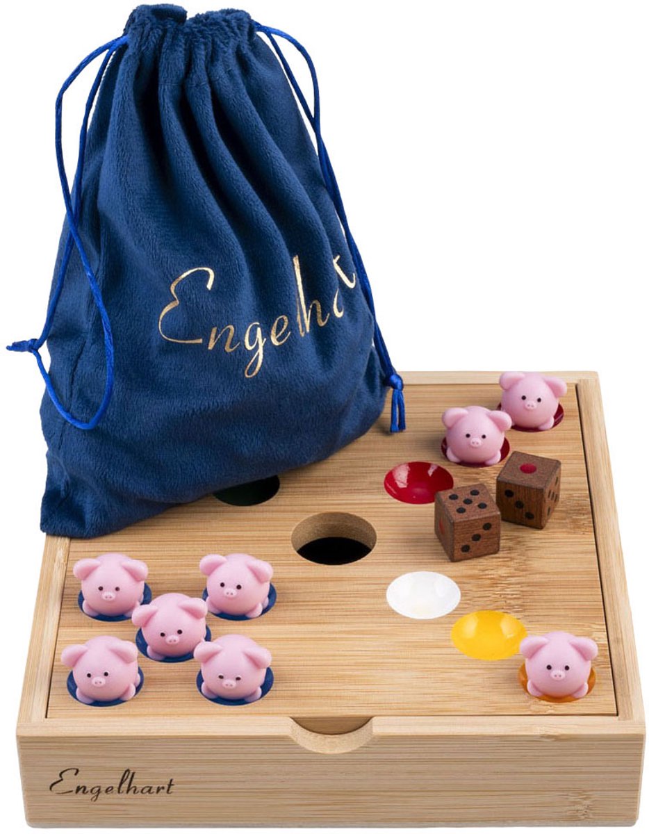 Schweinelochspiel aus Bambus mit Silikonschweinchen