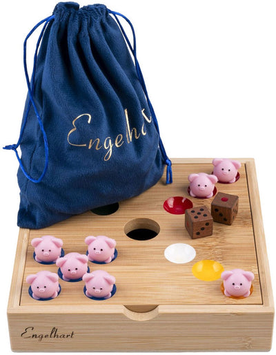Schweinelochspiel aus Bambus mit Silikonschweinchen