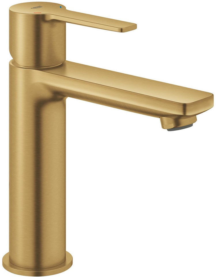 Grohe lineare neue S-Size-Waschtischarmatur – Push-Open – Ecojoy – Fastfixation Plus – gebürstet Cool Sunrise