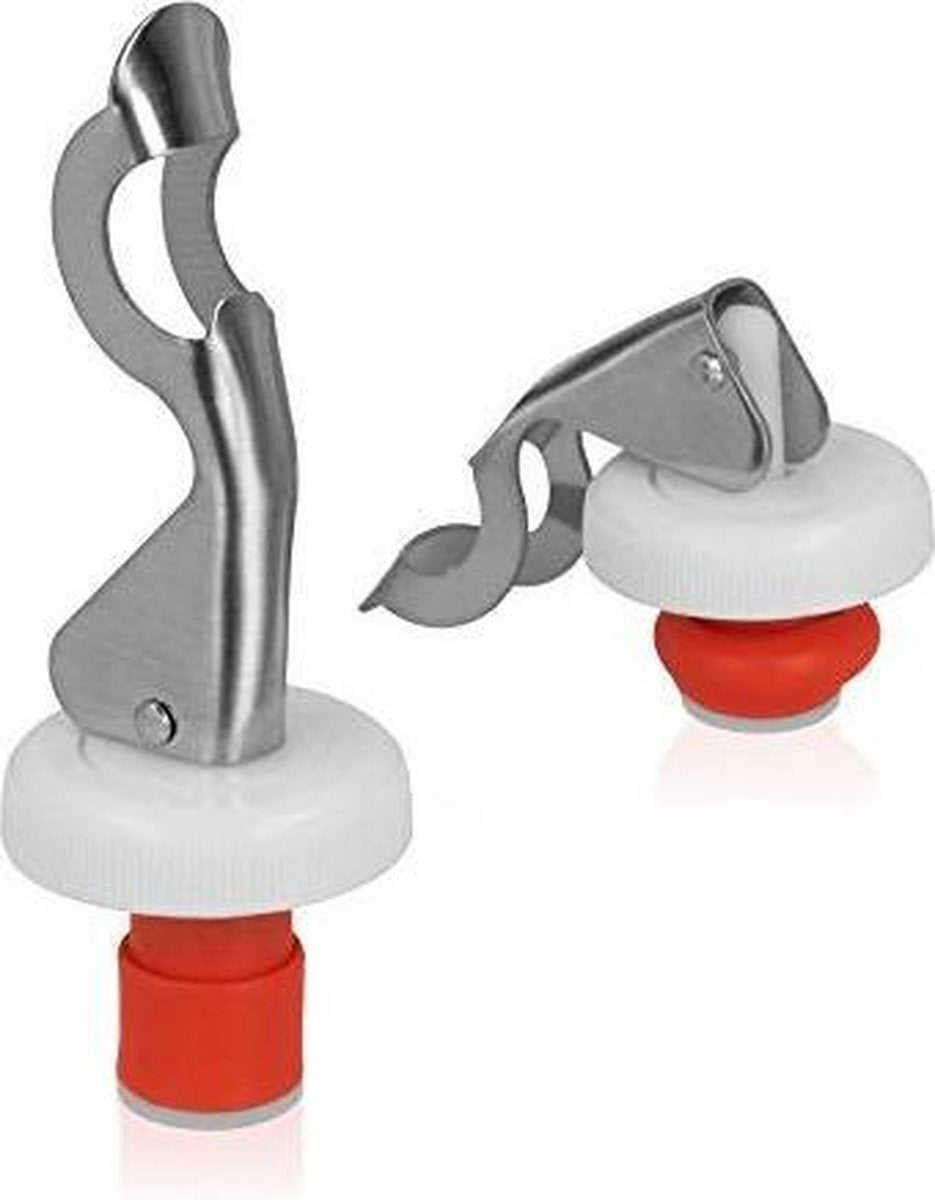Metaltex - 2 x Flaschenverschluss - inklusive Flaschenöffner - Edelstahl - Rot - Durchmesser 2 cm - 2 Stück