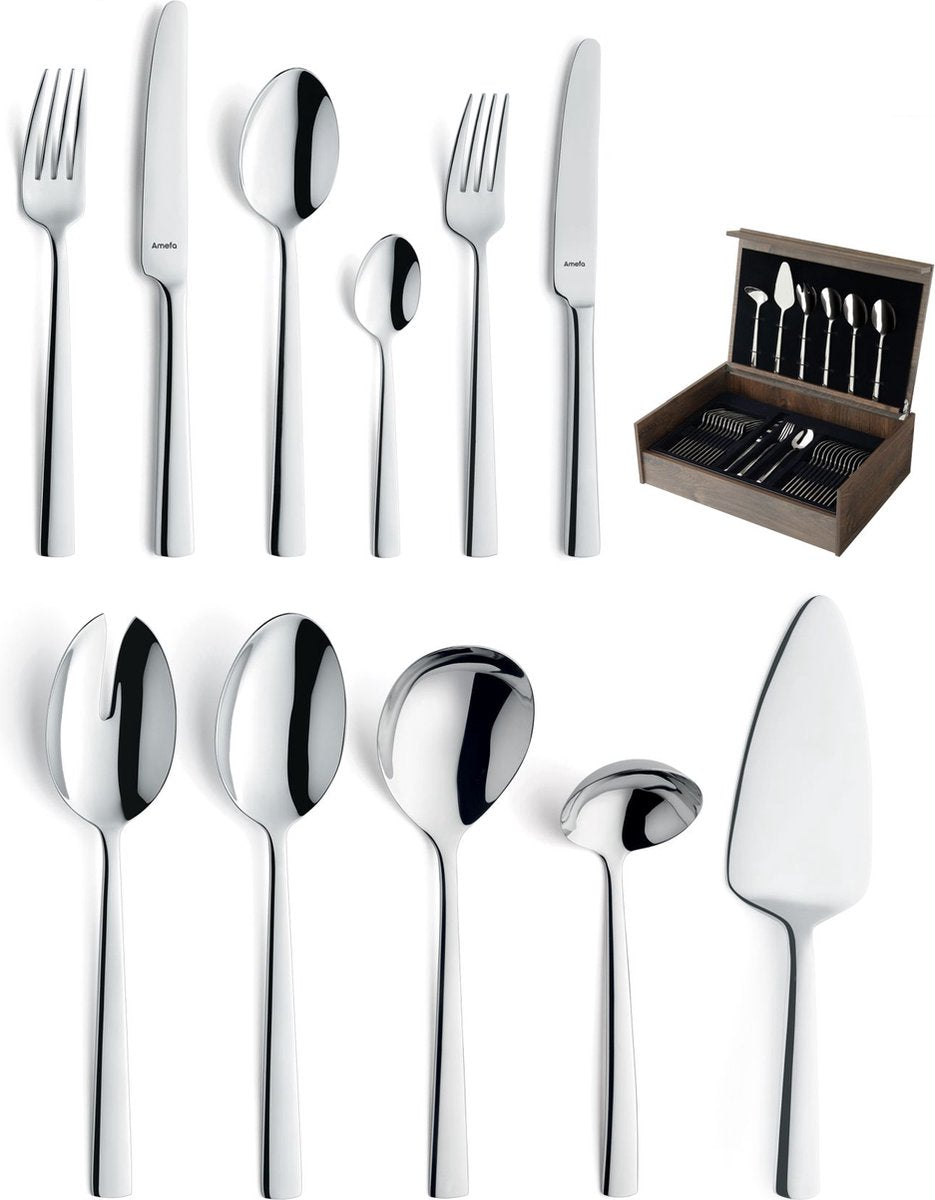 Amefa moderno - 78-teiliges Besteckset - für 12 Personen - Hochglanz - silberfarben - in luxuriöser Holzbox