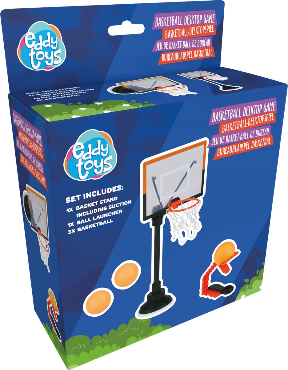 Eddy Toys Schreibtisch-Basketballspiel – Basketball-Tischspiel mit Saugnapf – Basketballspiel für den Schreibtisch – inklusive Startmechanismus und 2 Bällen