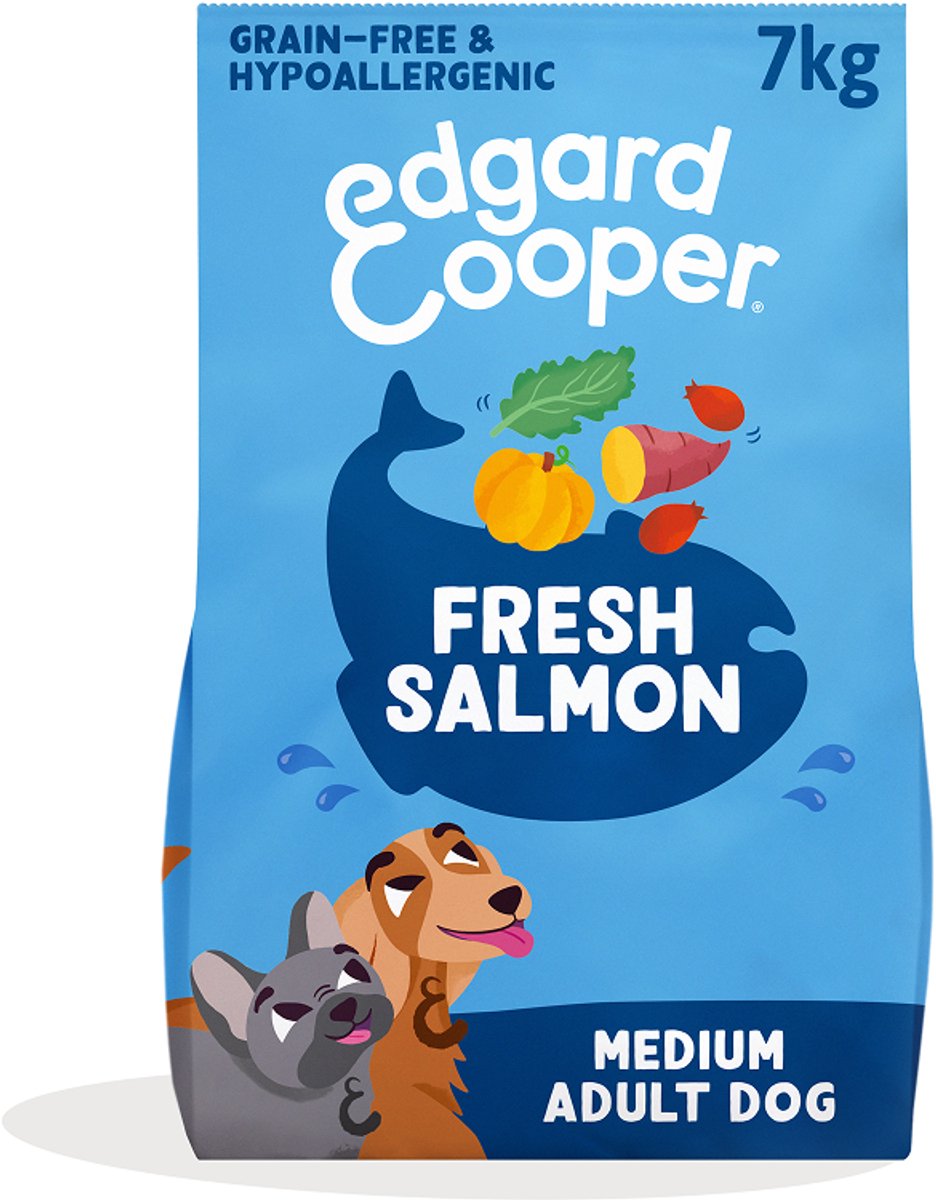 Edgard Cooper Hundefutter für ausgewachsene Hunde für mittelgroße Hunde, frischer Lachs, 7 kg, hypoallergene Rezeptur mit natürlichen Zutaten, perfekte Ballaststoffbalance