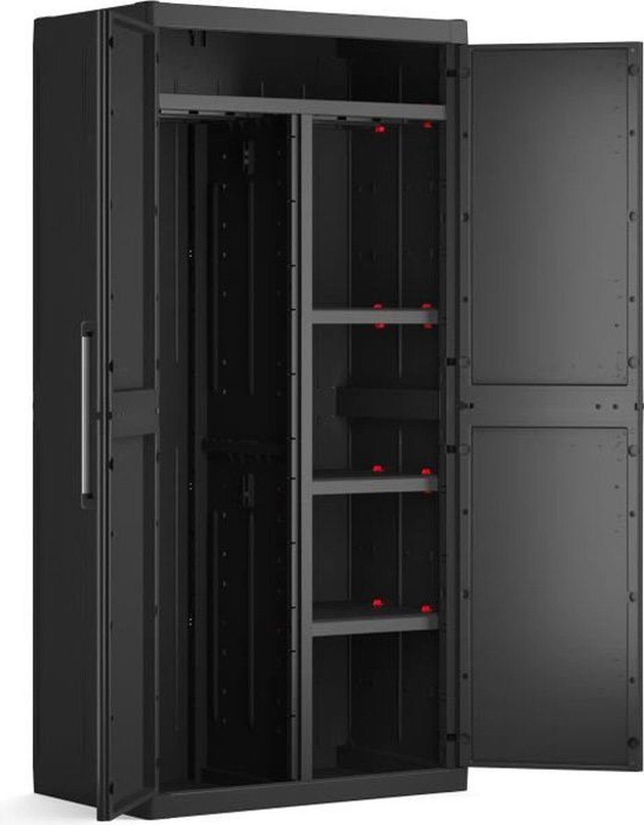 Keter Detroit XL Aufbewahrungsschrank – 2 Türen – 4 Einlegeböden, davon 2 verstellbar – L 89 x T 54 x H 182 cm – Schwarz