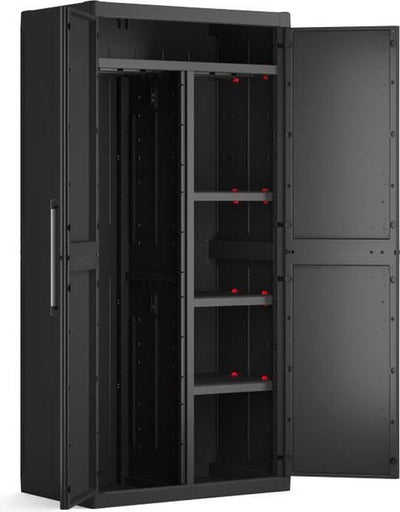 Keter Detroit XL Aufbewahrungsschrank – 2 Türen – 4 Einlegeböden, davon 2 verstellbar – L 89 x T 54 x H 182 cm – Schwarz