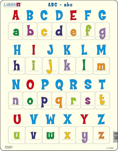 Larsen Groß- und Kleinbuchstaben – Puzzle – Lesen lernen – Buchstaben – Lernpuzzle für Kinder – 26 Teile – hergestellt in Norwegen – extra dicke 2,5 mm Teile – Tablett mit festem Rand