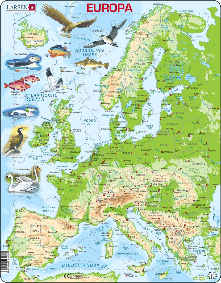 Selecta Larsen Pluzzle Karte Europa - Geografisch mit Tieren, 87st.