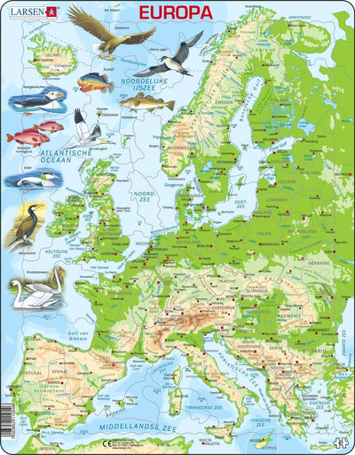 Selecta Larsen Pluzzle Karte Europa - Geografisch mit Tieren, 87st.