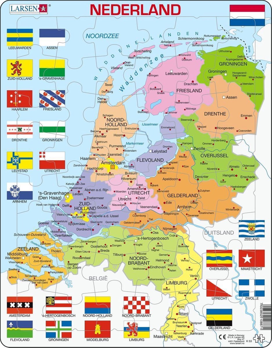 Selecta Larsen Pluzzle Map Nederland mit Provinzen und Flaggen, 48st.