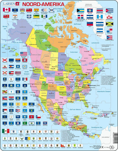 Selecta Larsen Pluzzle Map North, Amerika mit Staaten und Flaggen, 70..