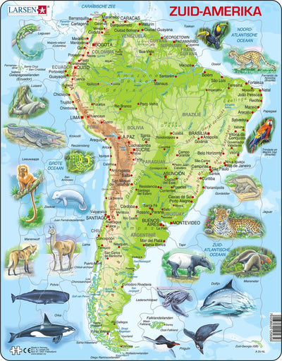 Selecta Larsen Pluzzle Map South, Amerika Geografisch mit Tieren, 65st.