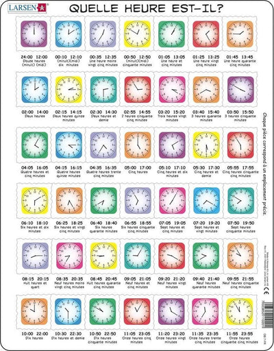Larsen apprendre l'heure – Puzzle – Uhr – Lecture de l'heure – Puzzle éducatif pour enfants – 42 Teile – in Norwegen hergestellt – Teile mit einer Stärke von 2,5 mm – Plateau mit festem Rand