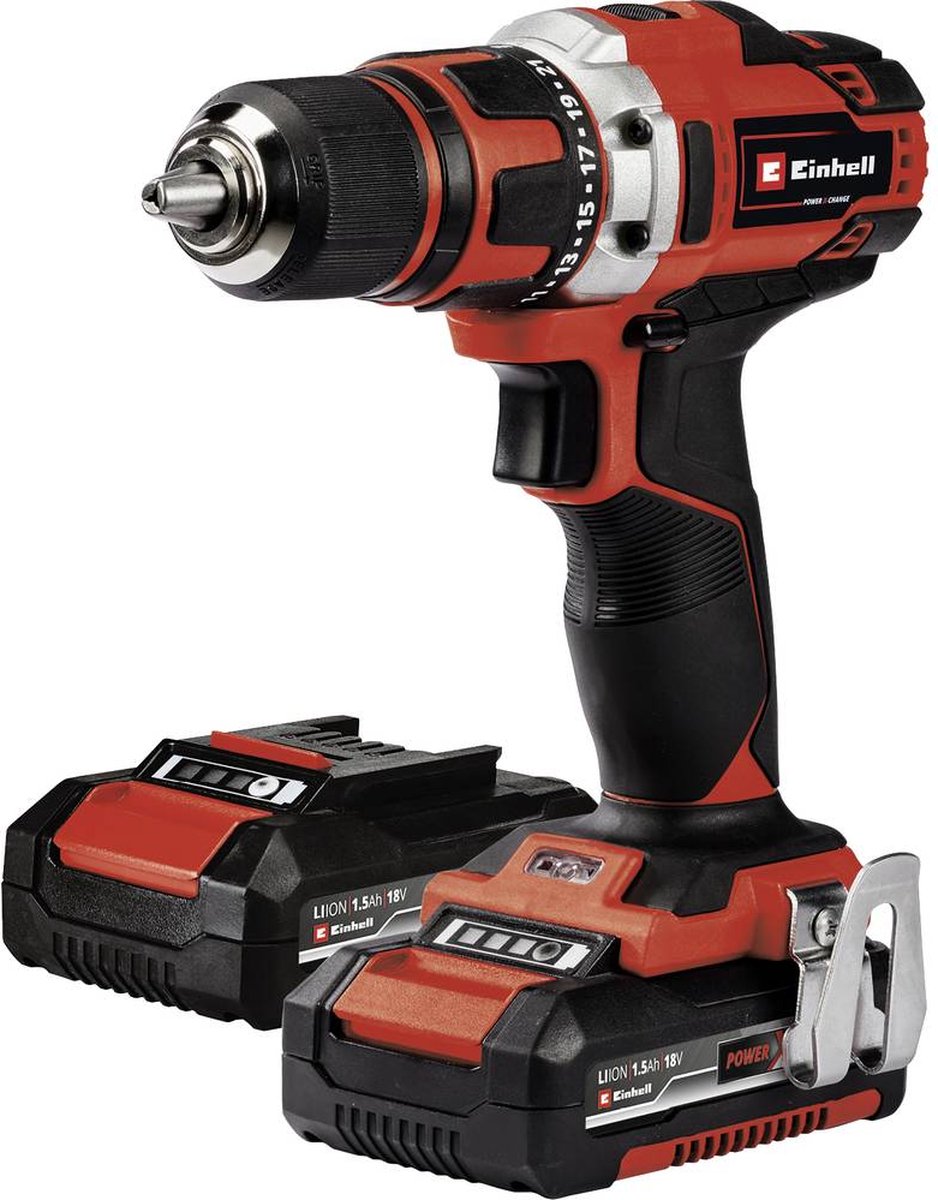 Einhell Akku-Bohrschrauber TE-CD 18 40-1 Li Kit - Power X-Change - 18 V Li-Ion - 40 Nm - 0-400 0-1.500 U/min - inkl. 2x 1,5 Ah Akku, Ladegerät und Transportkoffer