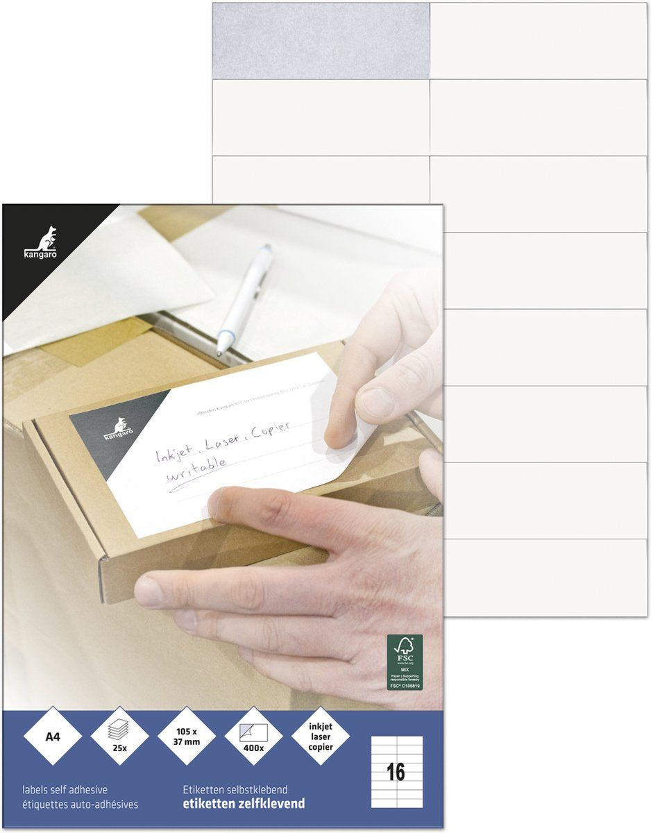Kangaro – Etikettentyp – universell – 105 x 37 mm – Box 25 Blatt – k-10537-25