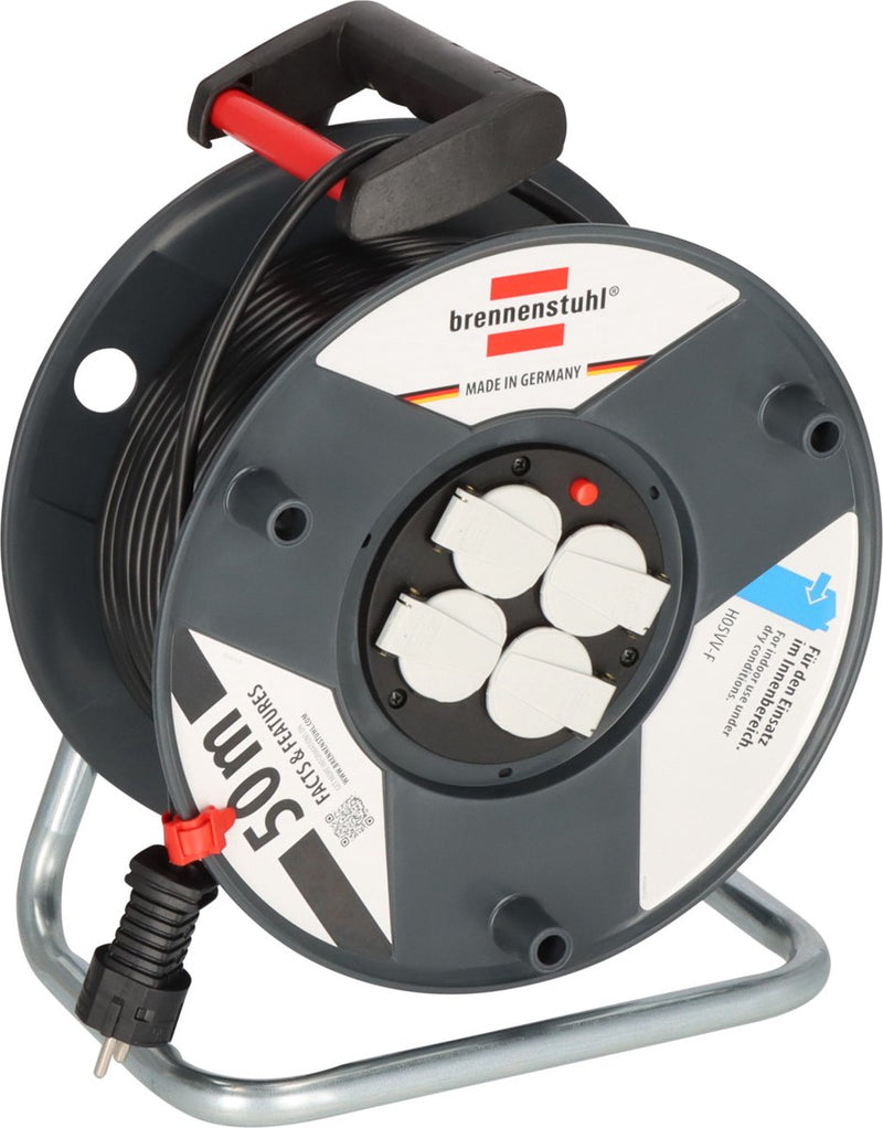 Brennerstuhl garant e Kabeltrommel, (50 m Kabel in Schwarz, Spezialkunststoff, für den Innenbereich, Made in Germany)