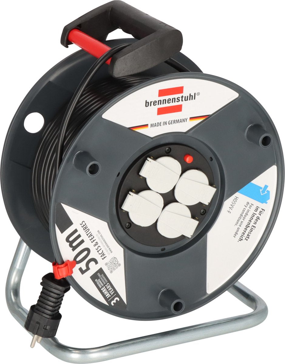 Brennerstuhl garant e Kabeltrommel, (50 m Kabel in Schwarz, Spezialkunststoff, für den Innenbereich, Made in Germany)