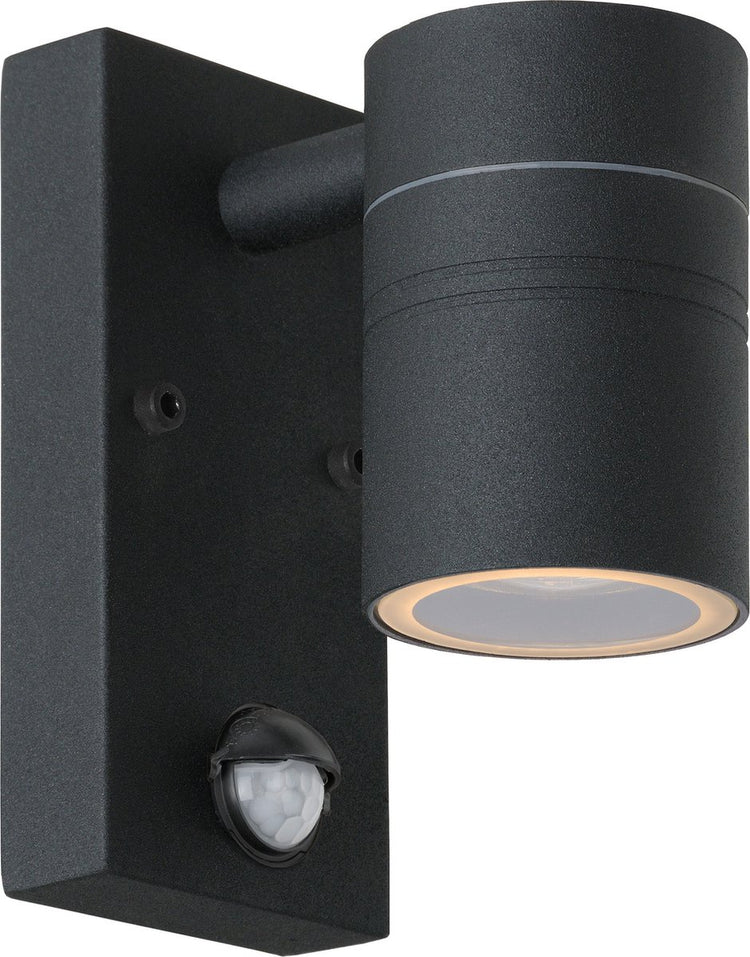 Lucide Arne-LED IR – Wandstrahler Innen-Außen – ø 6,3 cm – LED – GU10 – 1 x 5 W 2700 K – IP44 – Bewegungs-Tag-Nacht-Sensor – Schwarz