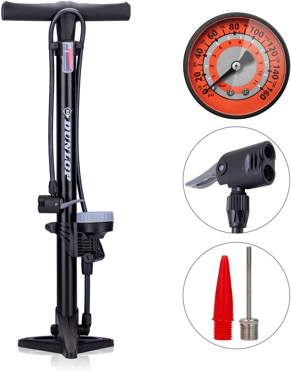 Dunlop Stehende Fahrradpumpe Version Analog Druckmesser Doppelventilkopf Schwarz schwarz