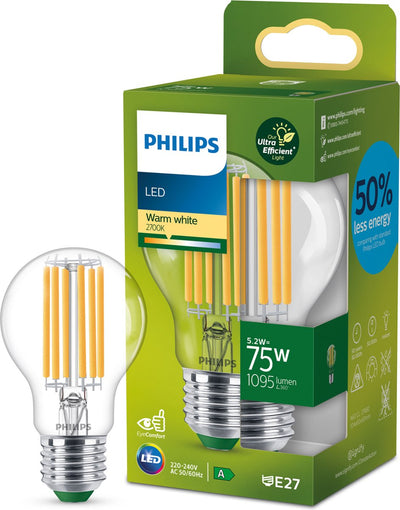 Philips LED Ultraeffiziente LED-Lampe von Philips – transparent – 75 W – E27-Fassung – warmweißes Licht: 2700 K – sparen Sie Energiekosten