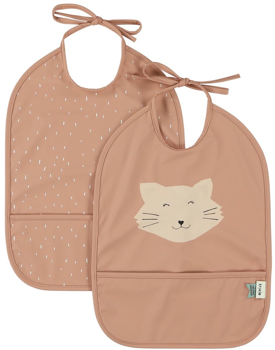 Trixie waschbares Lätzchen 2er-Pack mrs. Katze - Lätzchen für Kinder - 100 % recyceltes Polyester - leicht zu reinigen - rosa