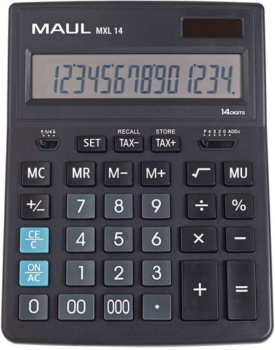Maul Tischrechner MXL 14 LCD-Bildschirm 1-zeilig, 14 Ziffern Solarbatterie 20,5 x 15,5 x 3,5 cm schwarz