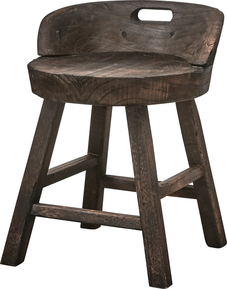 Woood rosalie stool chair - paulownia wood - dark brown - 57x43x43 cm