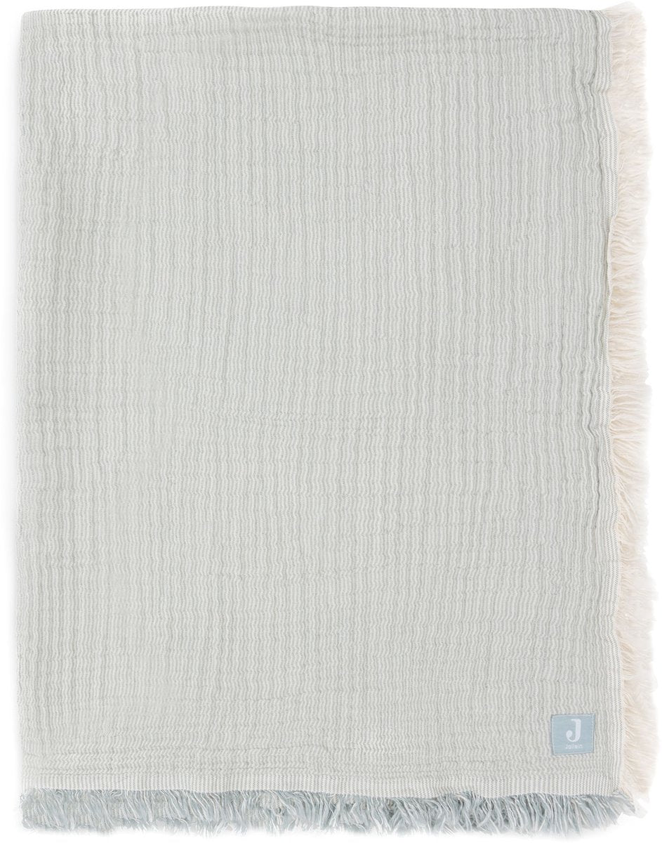 Jollein Decke für Kinderbett 120 x 120 cm – Fransenstreifen, meergrünes Elfenbein – Gots