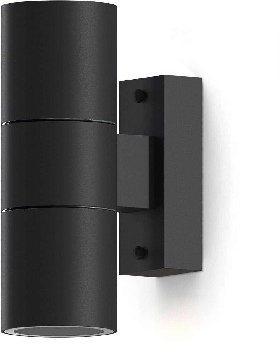 Calex Wandleuchte Up Downlight Turin – 2x GU10 – IP54 wasser- und staubgeschützt – für drinnen und draußen geeignet – einfache Installation – Zylinder – schwarz