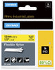 Industrielle flexible Nylonetiketten von Dymo Rhino | 12 mm x 3,5 m | schwarzer Druck auf gelb | Selbstklebende Etiketten für Rhino Label Manager-Etikettendrucker