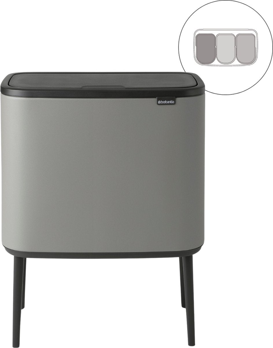 Brabantia Bo Touch Bin Abfallbehälter – 3 x 11 Liter – Mülltrennung – Mineralbeton grau