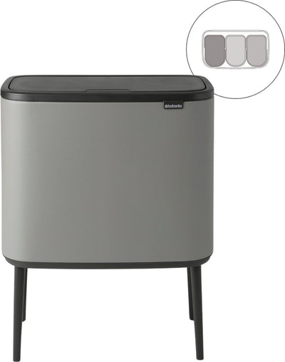 Brabantia Bo Touch Bin Abfallbehälter – 3 x 11 Liter – Mülltrennung – Mineralbeton grau