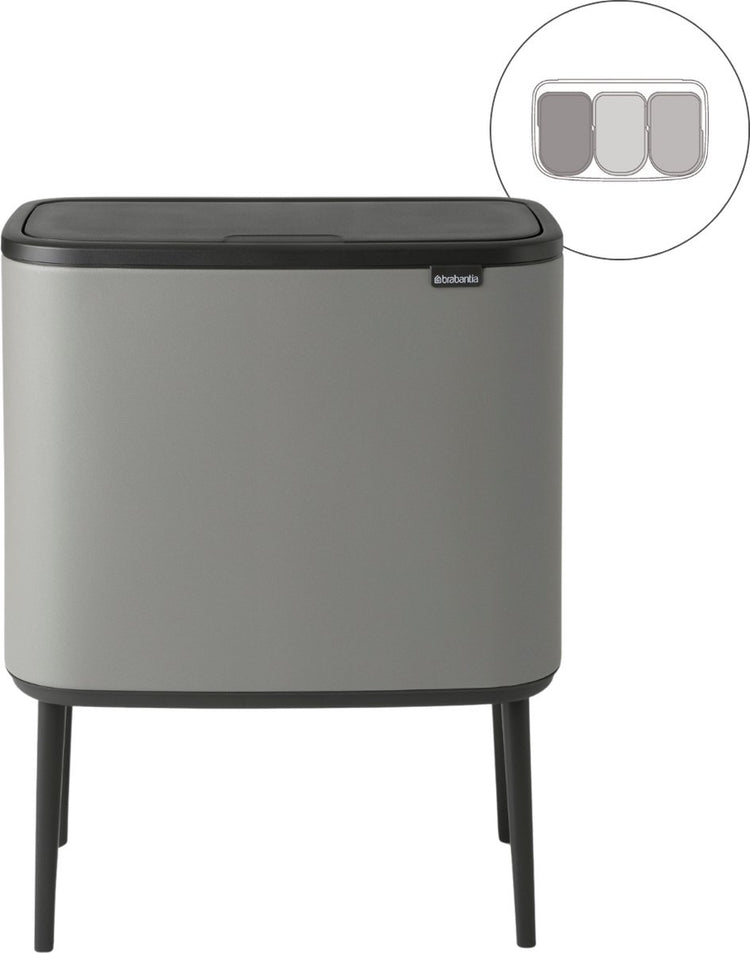 Brabantia Bo Touch Bin Abfallbehälter – 3 x 11 Liter – Mülltrennung – Mineralbeton grau