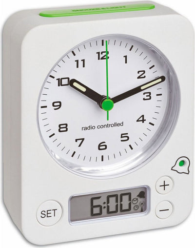 TFA Dostmann TFA 60.1511.02.04 – Wecker – analog – Zahlen – digitale Alarmeinstellung – funkgesteuerte Zeitanzeige – Schlummerfunktion – Hintergrundbeleuchtung – weiß