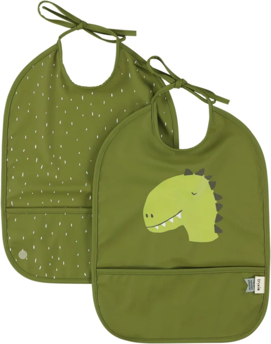 Trixie waschbares Lätzchen 2er-Pack mr. Dino – Lätzchen für Kinder – 100 % recyceltes Polyester – leicht zu reinigen – grün