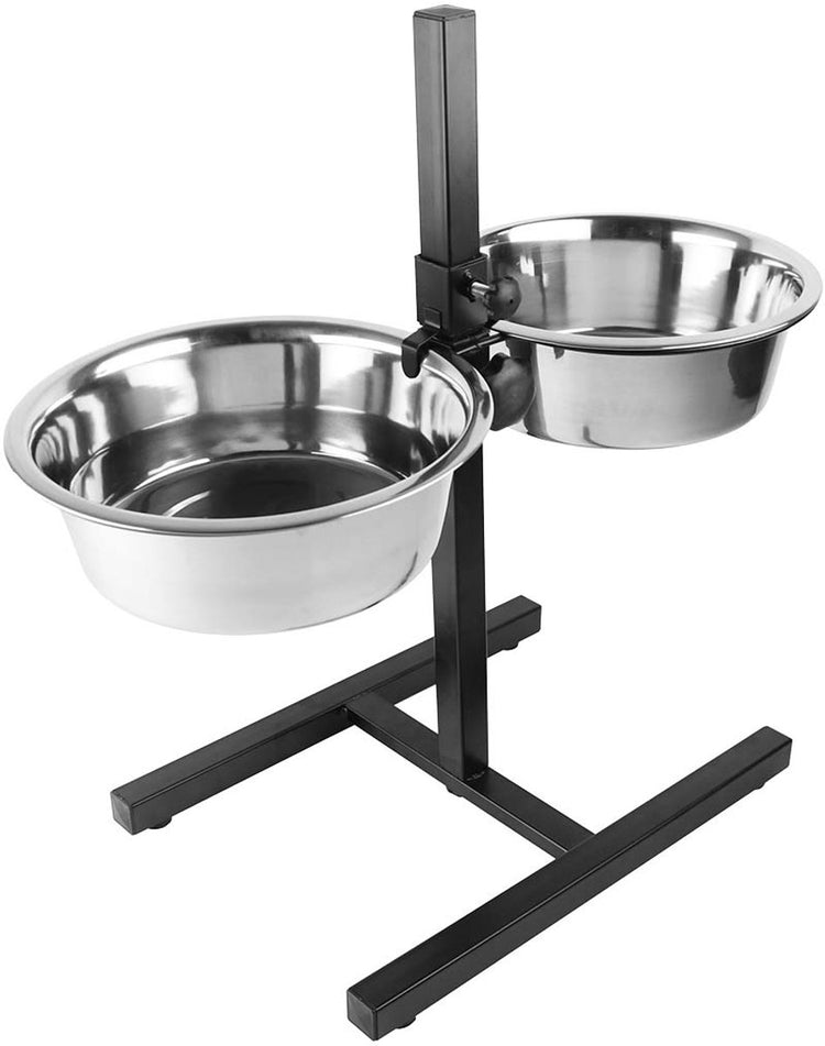 Duvo Plus Dinner Time Futternapf Twin Feeder H-Ständer für Hunde XXL-4730ml-61x29x52,5cm Schwarz Silber