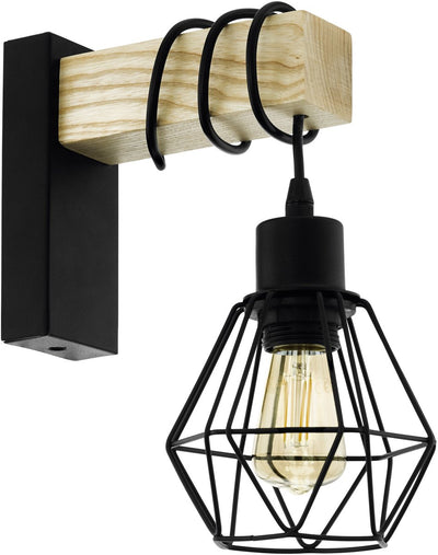 Eglo Townshend 5 Wandleuchte – E27 – 27,5 cm – Holz – Schwarzbraun – FSC-Holz