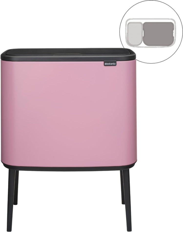 Brabantia Bo Touch Bin Abfallbehälter – 11 + 23 Liter – Mülltrennung – Fliederrosa