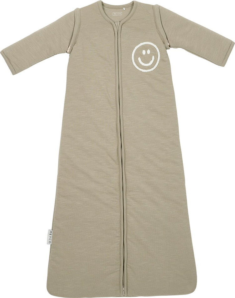Meyco Baby Slub mit Smile-Applikation Babyschlafsack mit abzippbaren Ärmeln – Taupe gebrochenes Weiß – 90 cm – 2,5 Tog