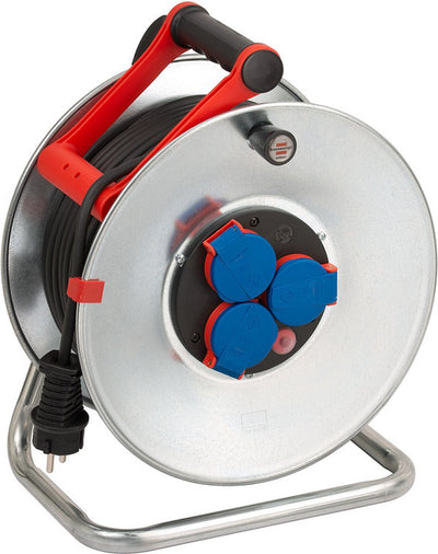 Brennerstuhl Garant S IP44 Kabeltrommel (50 m Kabel schwarz, Stahlblech, kurzfristiger Außeneinsatz, Made in Germany) Silber