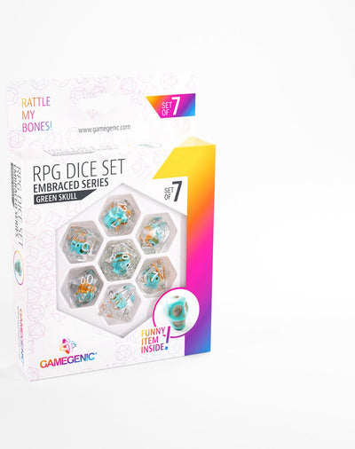 Gamegenic Würfel umarmten grünes Totenkopf-RPG-Set (7 Stück) – Zubehör